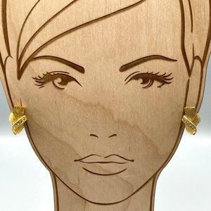 Vintage Looped Ribbon Earrings, Elegant Satin Gold Tone Clip Ons with Clear